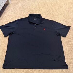 Polo by Ralph Lauren Men's Dark Blue Polo Shirt with Red Logo